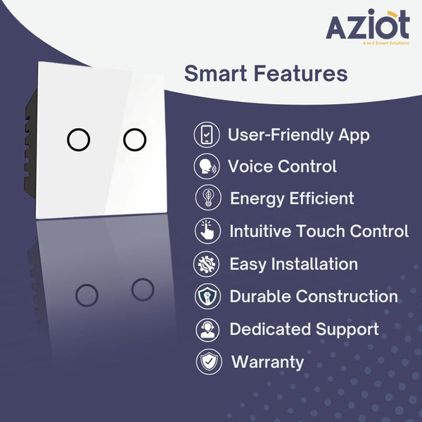 AZIOT SMART MODULAR 2 GANG TOUCH SWITCH (16amp Each)- WiFi/Bluetooth