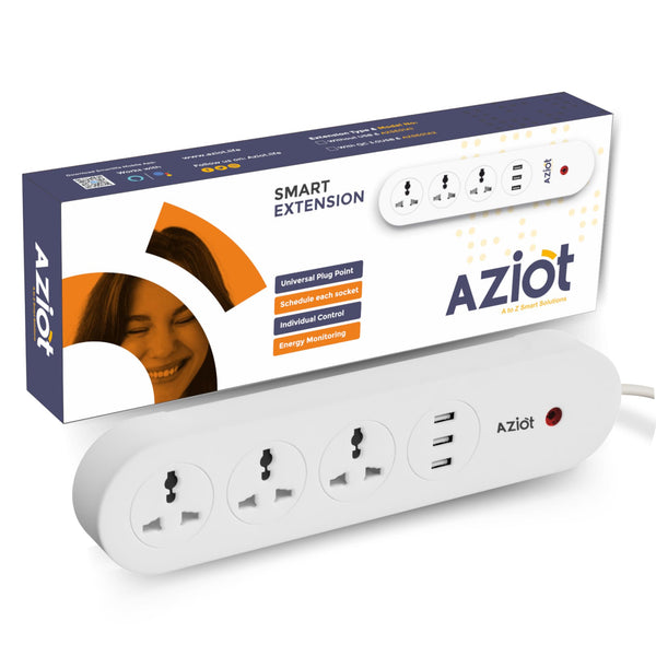 AZIOT 3 Socket + USB Smart Extension - Wifi/Bluetooth Enabled