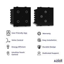 Aziot 6 Module Switch Board Plate | Smart 4 Touch, Fan Touch SW & Socket