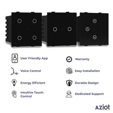 Aziot 8 Module Switch Board Plate | Smart 4 Touch, 2 Touch SW, Fan Touch & Socket