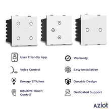 Aziot 8 Module Switch Board Plate | Smart 4 Touch, 2 Touch SW, Fan Touch & Socket