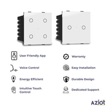 Aziot 8 Module Switch Board Plate | Smart 4 Touch, Two 2 Touch SW & 1 Socket