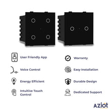 Aziot 8 Module Switch Board Plate | Smart 4 Touch, Two 2 Touch SW & 1 Socket